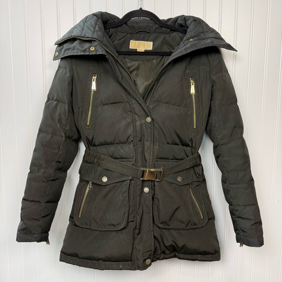 Michael Kors Jackets & Blazers - Michael Kors XS Olive Green Belted Puffer Coat w/ Gold Hardware